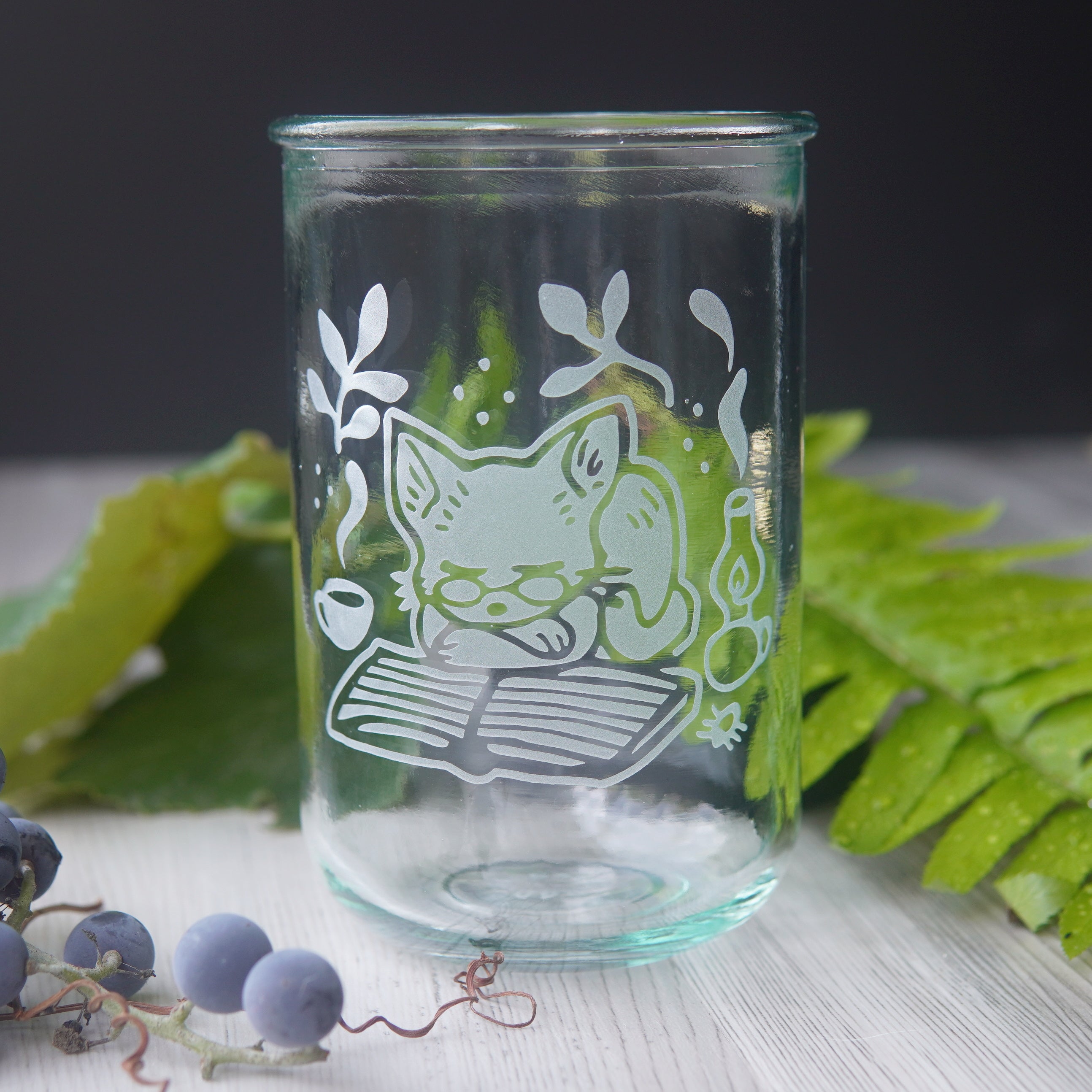 Book Cat Rustic Recycled Glass Candle Cup