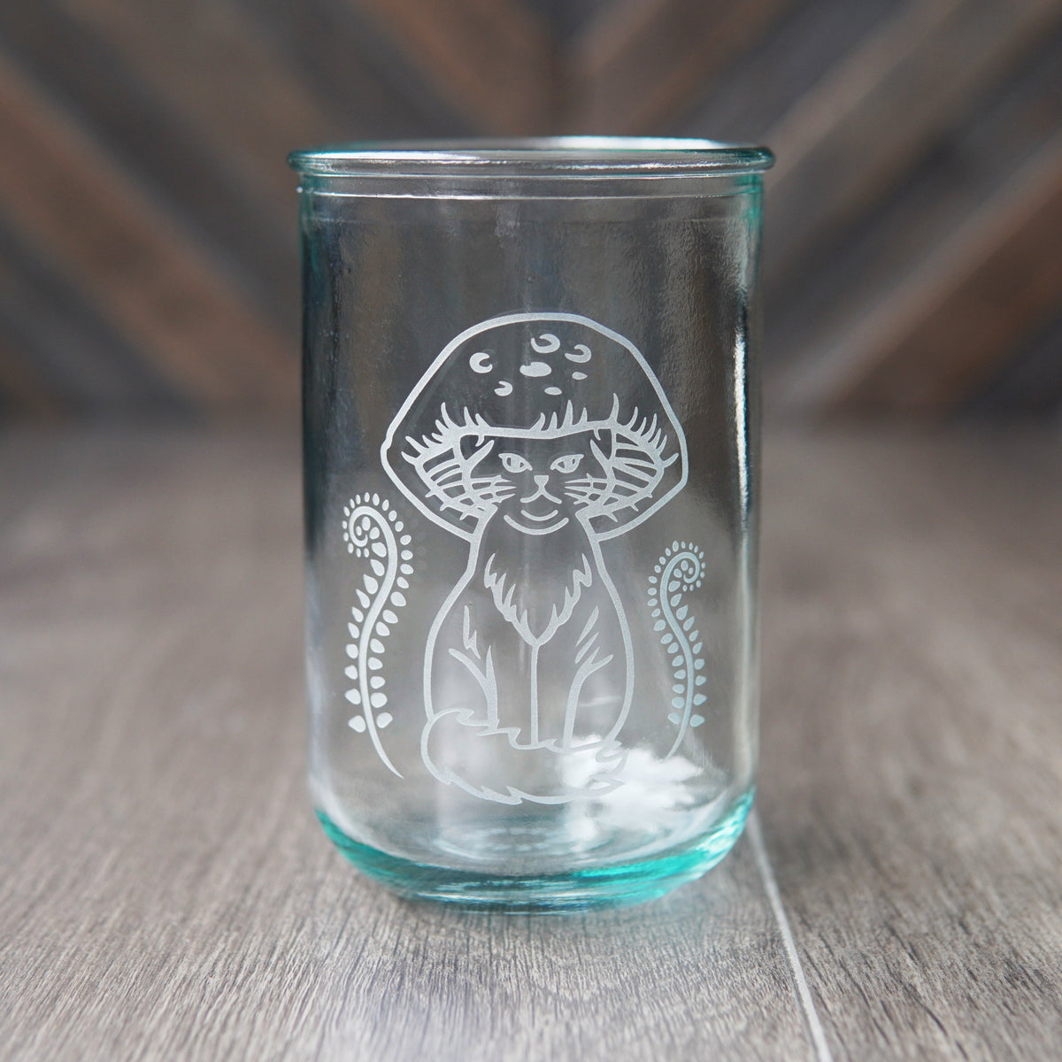 Cat Mushrooms Rustic Recycled Glass Candle Cup