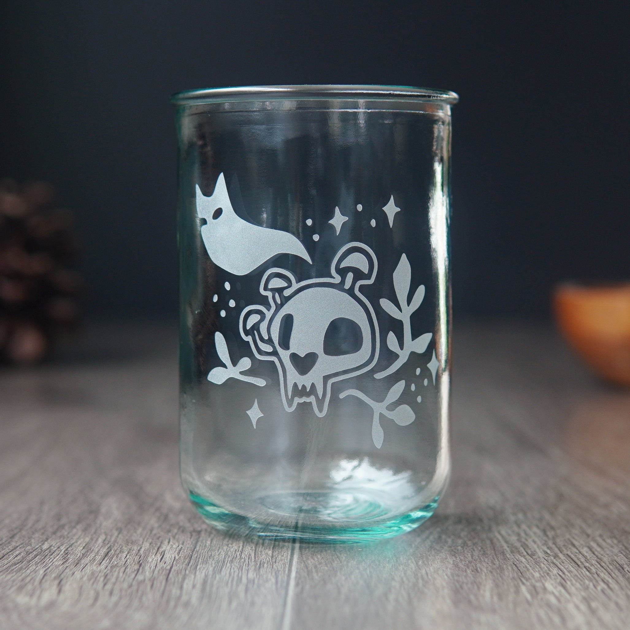 Haunted Skull Rustic Recycled Glass Candle Cup