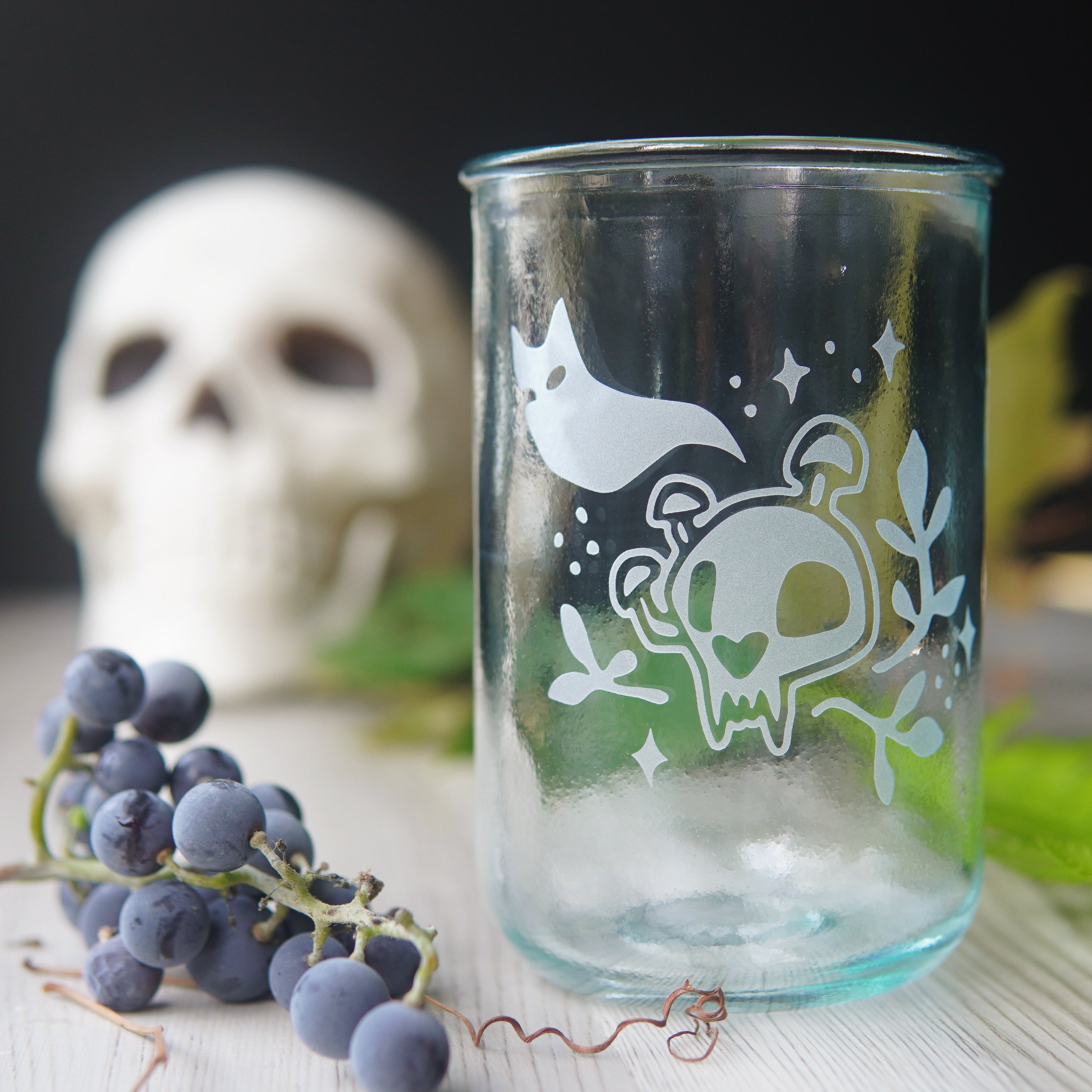 Haunted Skull Rustic Recycled Glass Candle Cup