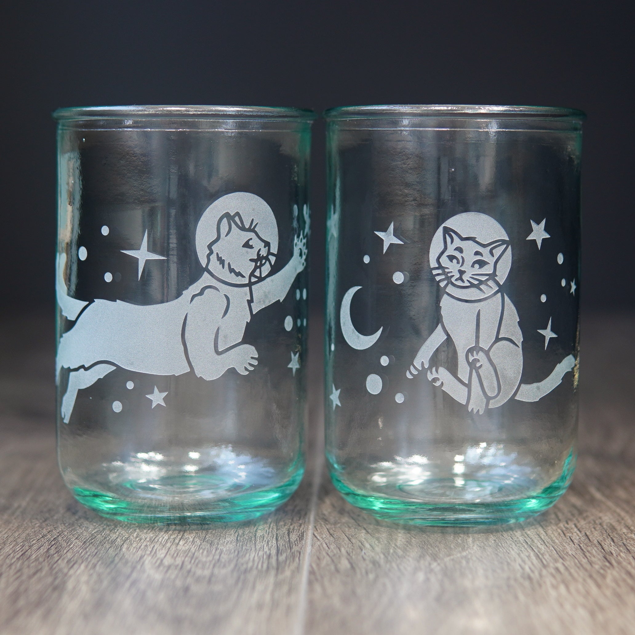 Astronaut Space Cats Rustic Recycled Glass Candle Cup