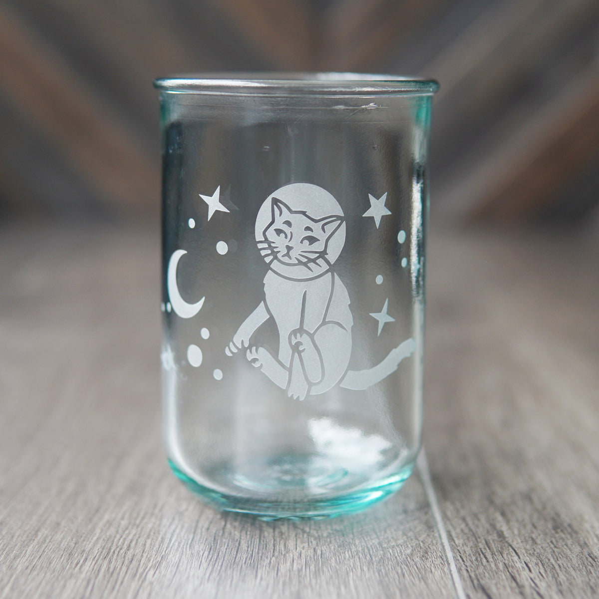 Astronaut Space Cats Rustic Recycled Glass Candle Cup