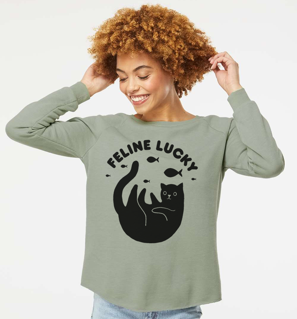 Women's Feline Lucky Crewneck Cat Lover Sweatshirt
